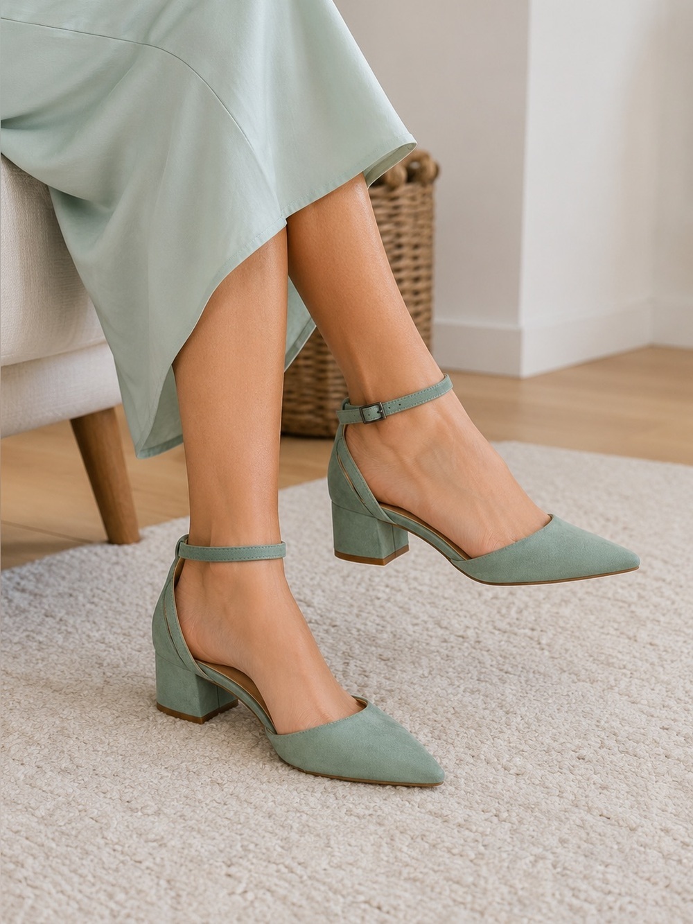 Classic MTL 1980 Women's Ankle-Strap Pointed Toe with 1”block heel in Sage Green
